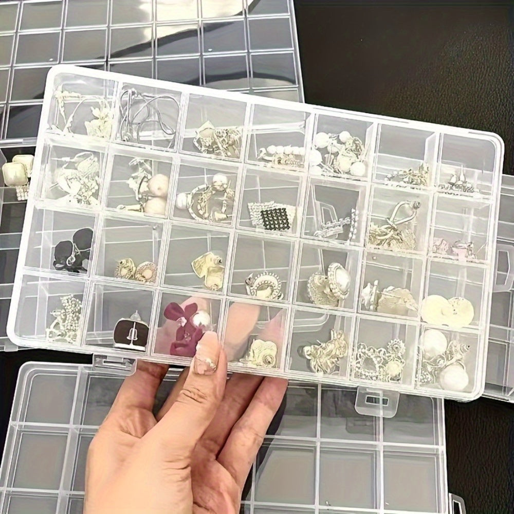 6pcs Set Clear Plastic Storage Box with Lid - 24-Compartment Organizer with Dividers, Durable Transparent Design for Jewelry, Beads, Screws, Buttons & Small Parts - Ideal Housewarming Gift, Moving Storage Solution, Compact & Sturdy Plastic Case, Home