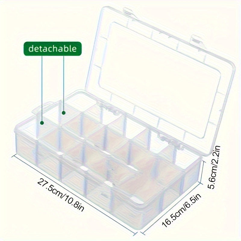 2pcs Large Transparent Plastic Storage Box with 15 Compartments - Suitable for Beads, Jewelry, Crafts, etc, Transparent Plastic Storage Box for Jewelry, Jewelry Box, Bead Organizer, Home Organization, Classic Design, Rectangular Container, Lightweight