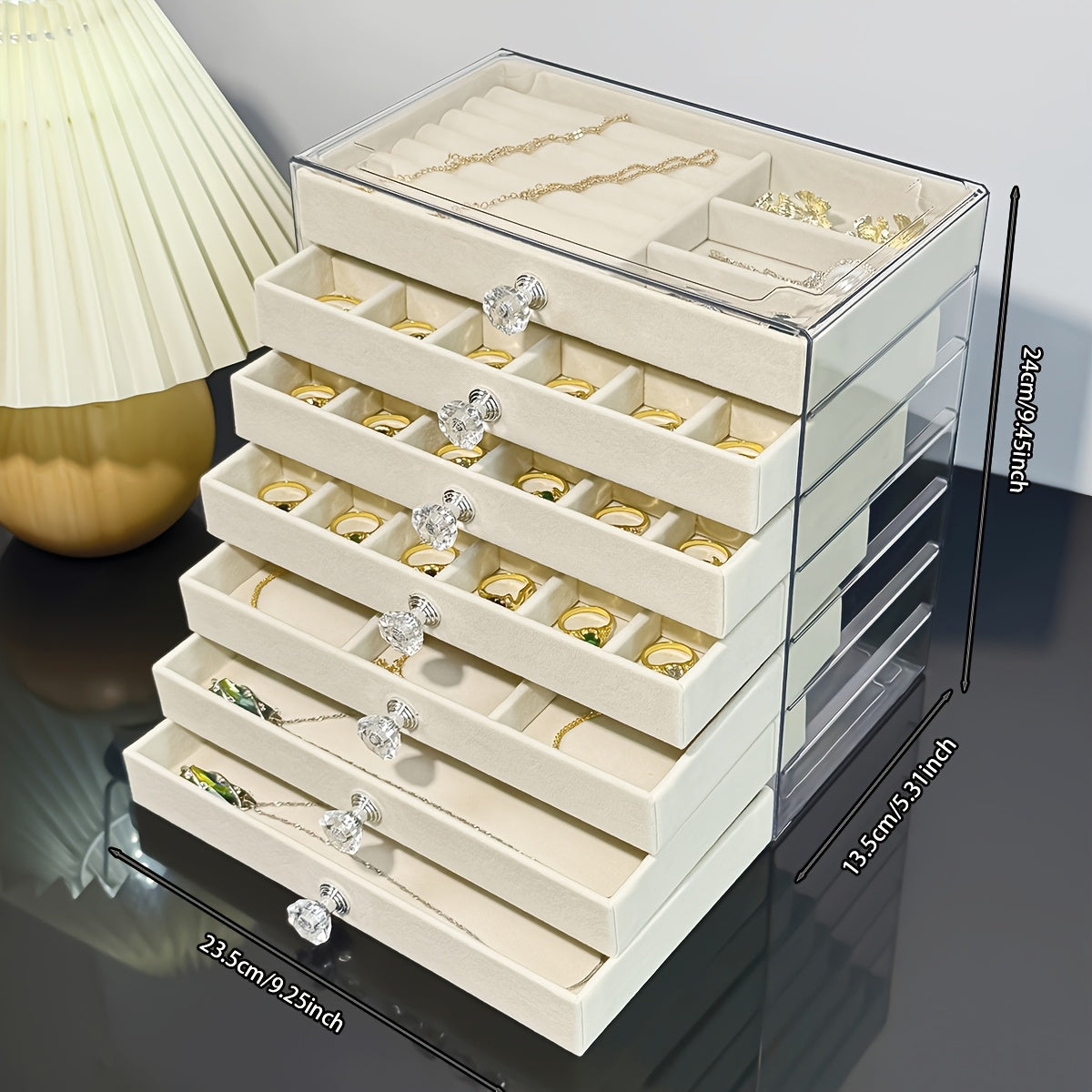 1pc Elegant 7-Layer Large Capacity Jewelry Organizer Box with Soft Flannel Lining - Light Blue Plastic Storage Case for Bracelets, Necklaces, Earrings, Rings - Multi-Compartment Design with Secure Clasp Closure, Classic Octagonal Shape for Vanity or Desk,