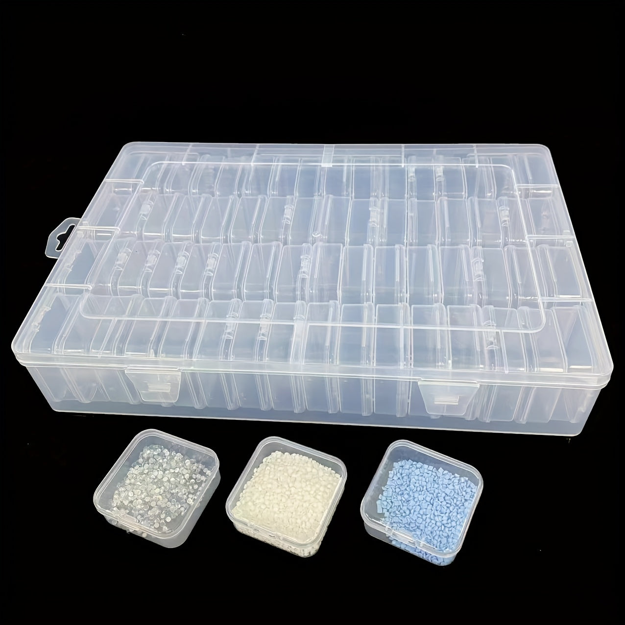 64pcs Mini Transparent Plastic Storage Boxes with Hinged Lids - Ideal for Bead Organization, DIY Jewelry Making, Craft Projects - 13.3x9x1.5 Inches, Craft Storage|Transparent Storage Box|Secure Closure Box