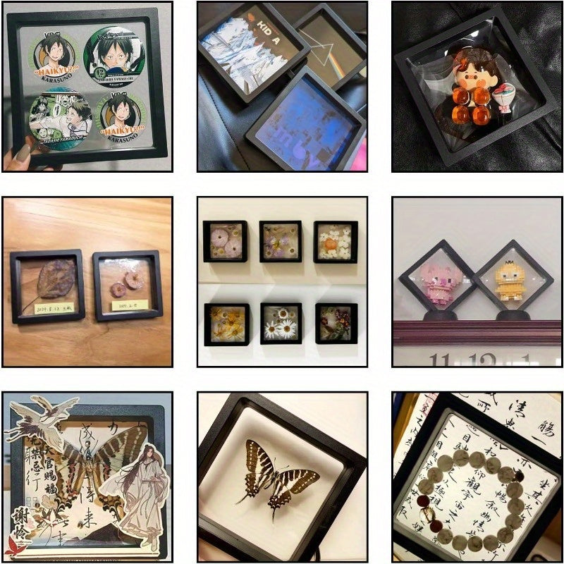 50pcs Classic 3D Floating Display Boxes, Transparent PE Film, Tabletop Mounting, Lockable Buckle Closure, Fabric Interior, Rectangle Shape, Moisture-Proof Storage for Jewelry, Earrings, Bracelets, Rings, Coins, Specimens
