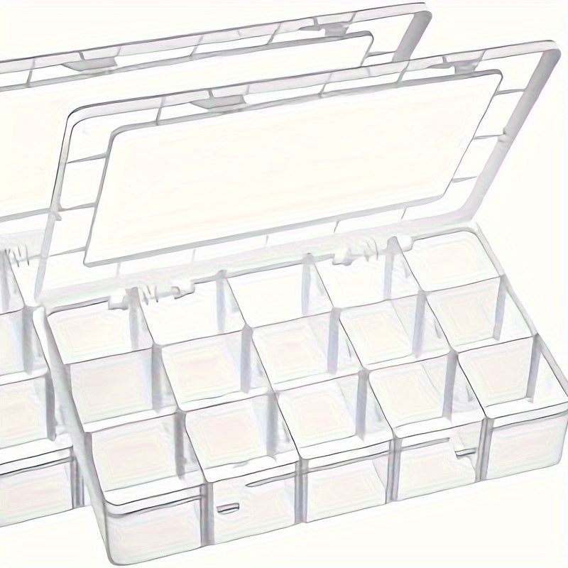 2pcs Large Transparent Plastic Storage Box with 15 Compartments - Suitable for Beads, Jewelry, Crafts, etc, Transparent Plastic Storage Box for Jewelry, Jewelry Box, Bead Organizer, Home Organization, Classic Design, Rectangular Container, Lightweight