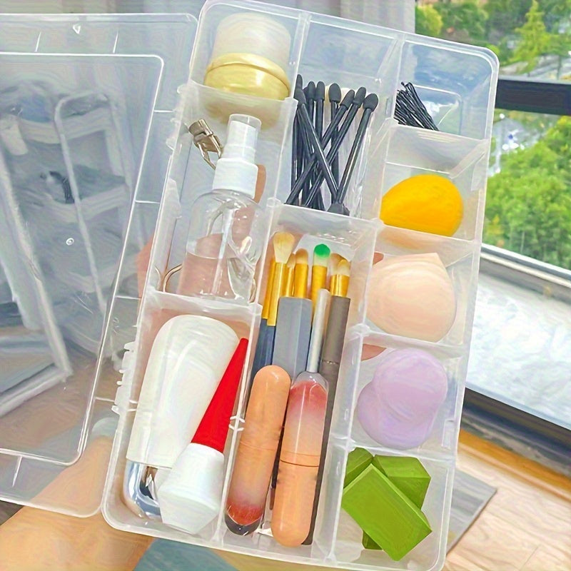 2pcs Large Transparent Plastic Storage Box with 15 Compartments - Suitable for Beads, Jewelry, Crafts, etc, Transparent Plastic Storage Box for Jewelry, Jewelry Box, Bead Organizer, Home Organization, Classic Design, Rectangular Container, Lightweight