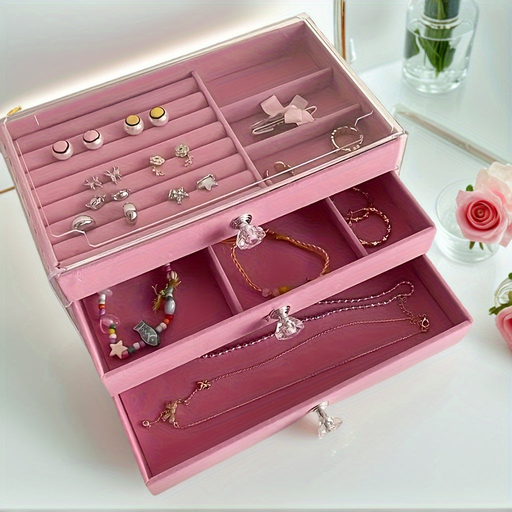 Transparent Plastic Jewelry Storage Box with Drawers - Compact and Durable, Suitable for Earrings, Rings Necklaces Bracelets & Pendants, Jewelry Storage Organizer, Jewelry Box, Large Jewelry Organizer Storage, Jewellery Case, Jewelry Box Packaging,
