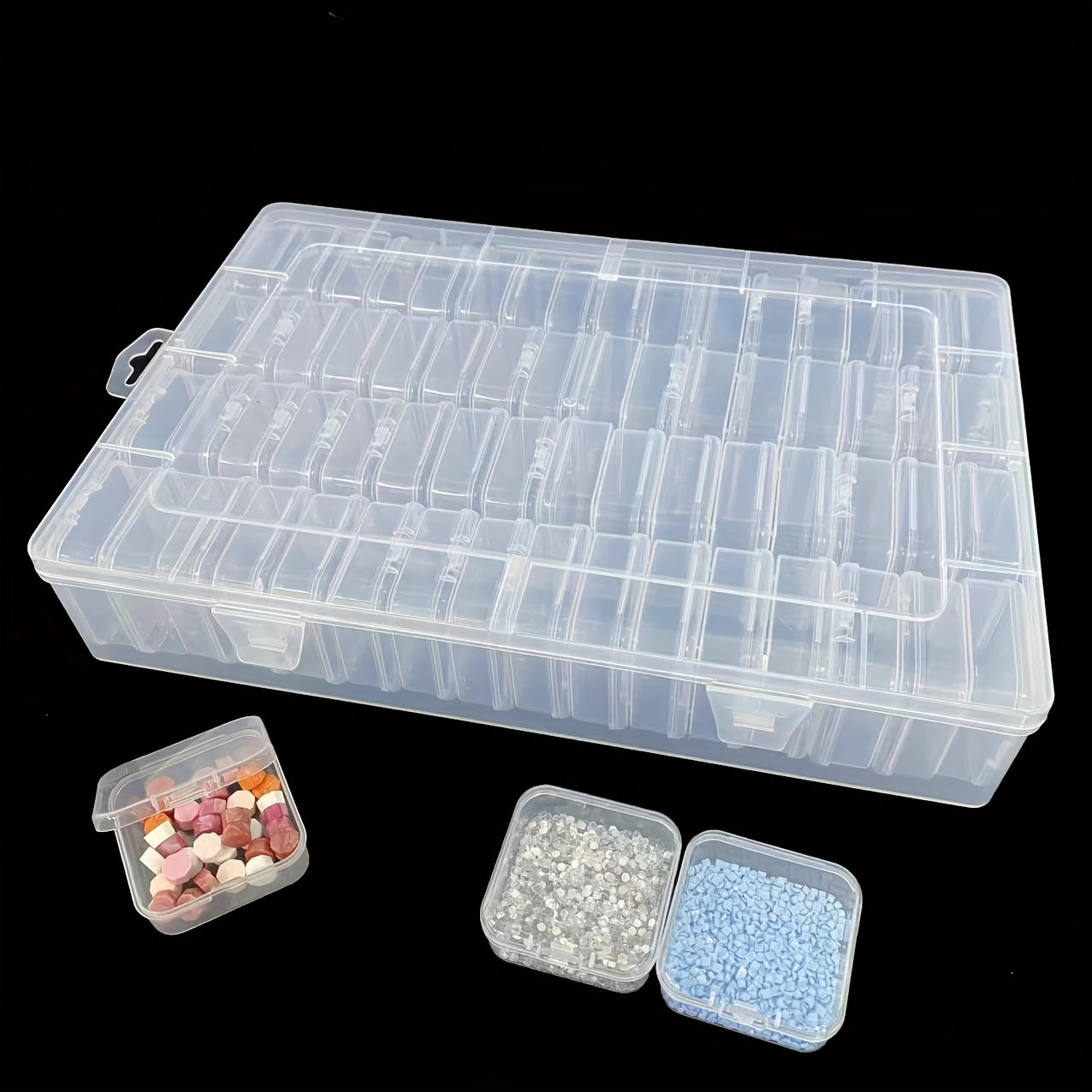 64pcs Mini Transparent Plastic Storage Boxes with Hinged Lids - Ideal for Bead Organization, DIY Jewelry Making, Craft Projects - 13.3x9x1.5 Inches, Craft Storage|Transparent Storage Box|Secure Closure Box