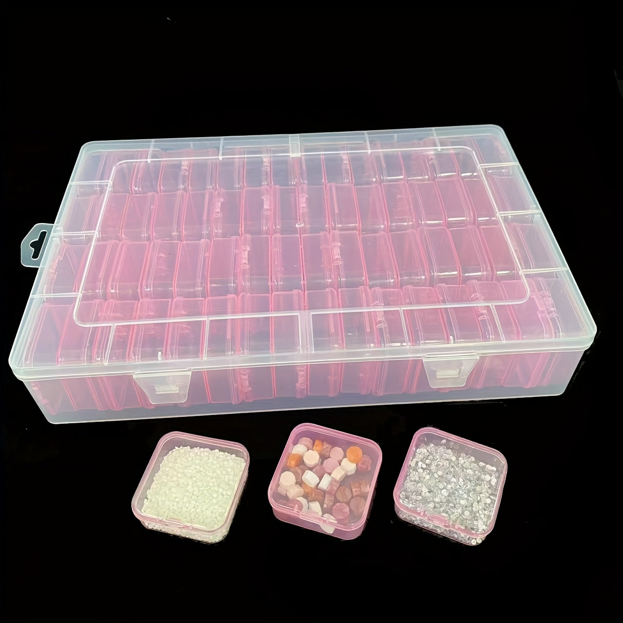 64pcs Mini Transparent Plastic Storage Boxes with Hinged Lids - Ideal for Bead Organization, DIY Jewelry Making, Craft Projects - 13.3x9x1.5 Inches, Craft Storage|Transparent Storage Box|Secure Closure Box