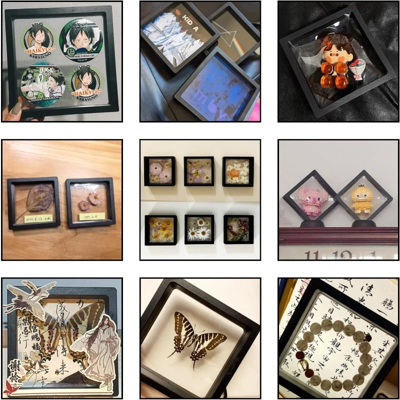 50pcs Classic 3D Floating Display Boxes, Transparent PE Film, Tabletop Mounting, Lockable Buckle Closure, Fabric Interior, Rectangle Shape, Moisture-Proof Storage for Jewelry, Earrings, Bracelets, Rings, Coins, Specimens