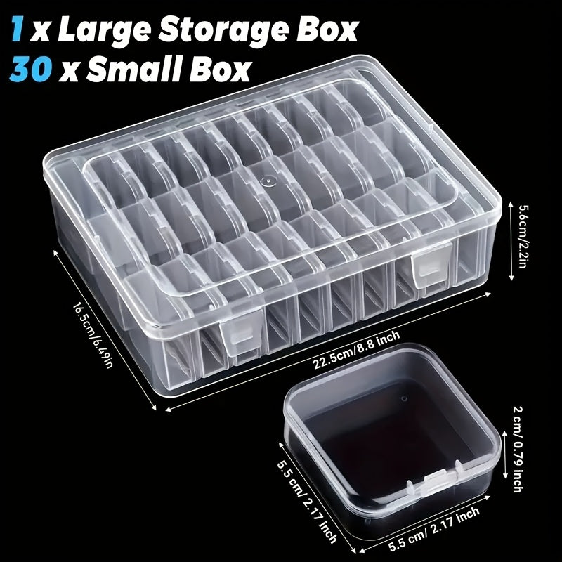Large capacity jewelry box with 30 compartments, transparent plastic storage box equipped with small storage containers, very suitable for organizing pearls, jewelry and small objects, Jewelry Boxes