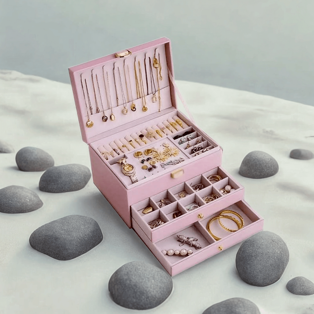 Elegant White Faux Leather Jewelry Organizer Box with Lock - Multi-Compartment Design for Necklaces, Earrings, Bracelets & Watches - Perfect Gift for Birthdays, Anniversaries & Special Occasions, Jewelry Gift Box, Secure Storage, Highquality Craftsmanship