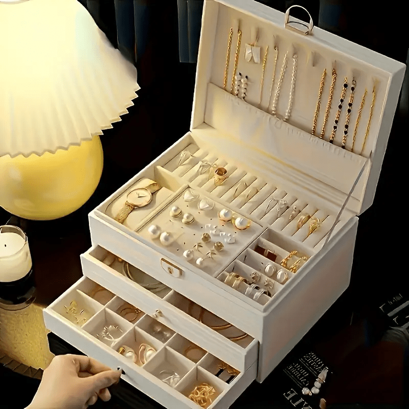 Elegant White Faux Leather Jewelry Organizer Box with Lock - Multi-Compartment Design for Necklaces, Earrings, Bracelets & Watches - Perfect Gift for Birthdays, Anniversaries & Special Occasions, Jewelry Gift Box, Secure Storage, Highquality Craftsmanship