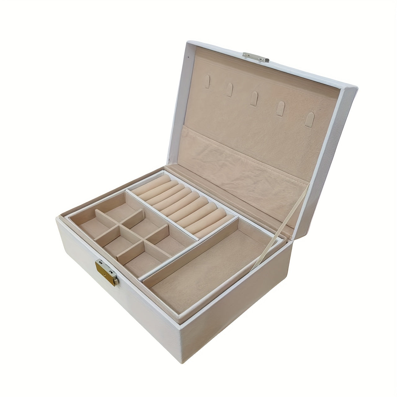 Elegant White Faux Leather Jewelry Organizer Box with Lock - Multi-Compartment Design for Necklaces, Earrings, Bracelets & Watches - Perfect Gift for Birthdays, Anniversaries & Special Occasions, Jewelry Gift Box, Secure Storage, Highquality Craftsmanship