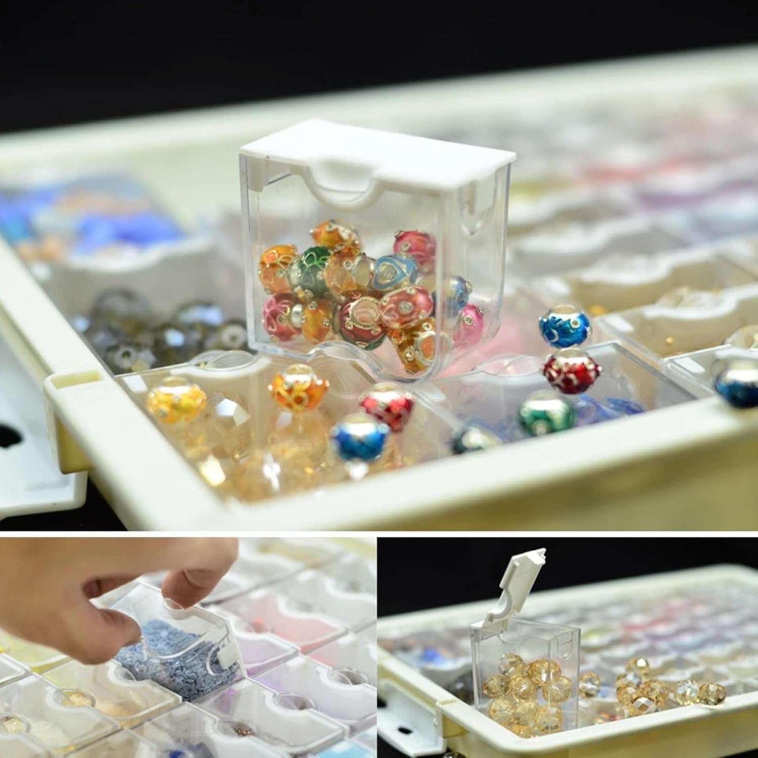1 Set Bead Storage Solutions Includes 50 Clear Removable Bead Storage Containers with Snap Shut Lid, Plastic Bead Organizer Box for Nail Art Rhinestone Jewelry, Jewelry Organizer Box