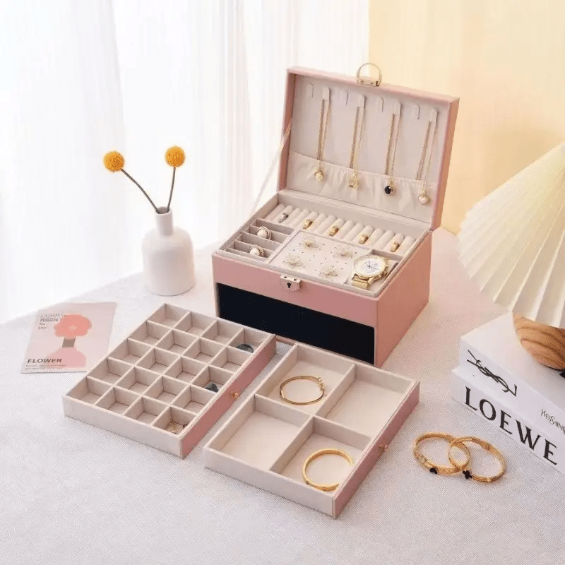 Elegant White Faux Leather Jewelry Organizer Box with Lock - Multi-Compartment Design for Necklaces, Earrings, Bracelets & Watches - Perfect Gift for Birthdays, Anniversaries & Special Occasions, Jewelry Gift Box, Secure Storage, Highquality Craftsmanship