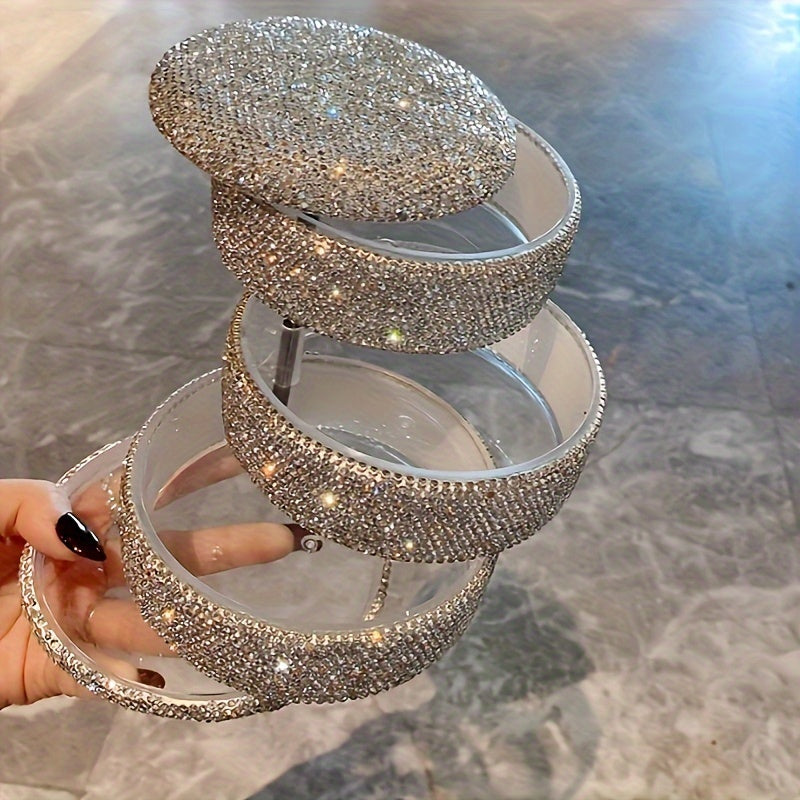 1pc Luxury Sparkling Crystal-Embellished Rotating Jewelry Organizer Box - Multi-Layer Clear Plastic Display Case for Necklaces, Earrings, Rings - Elegant Desktop Storage & Decorative Accessory, Jewelry Boxes