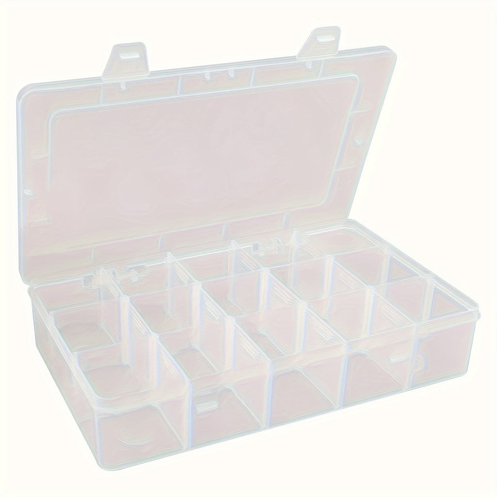 2pcs Large Transparent Plastic Storage Box with 15 Compartments - Suitable for Beads, Jewelry, Crafts, etc, Transparent Plastic Storage Box for Jewelry, Jewelry Box, Bead Organizer, Home Organization, Classic Design, Rectangular Container, Lightweight