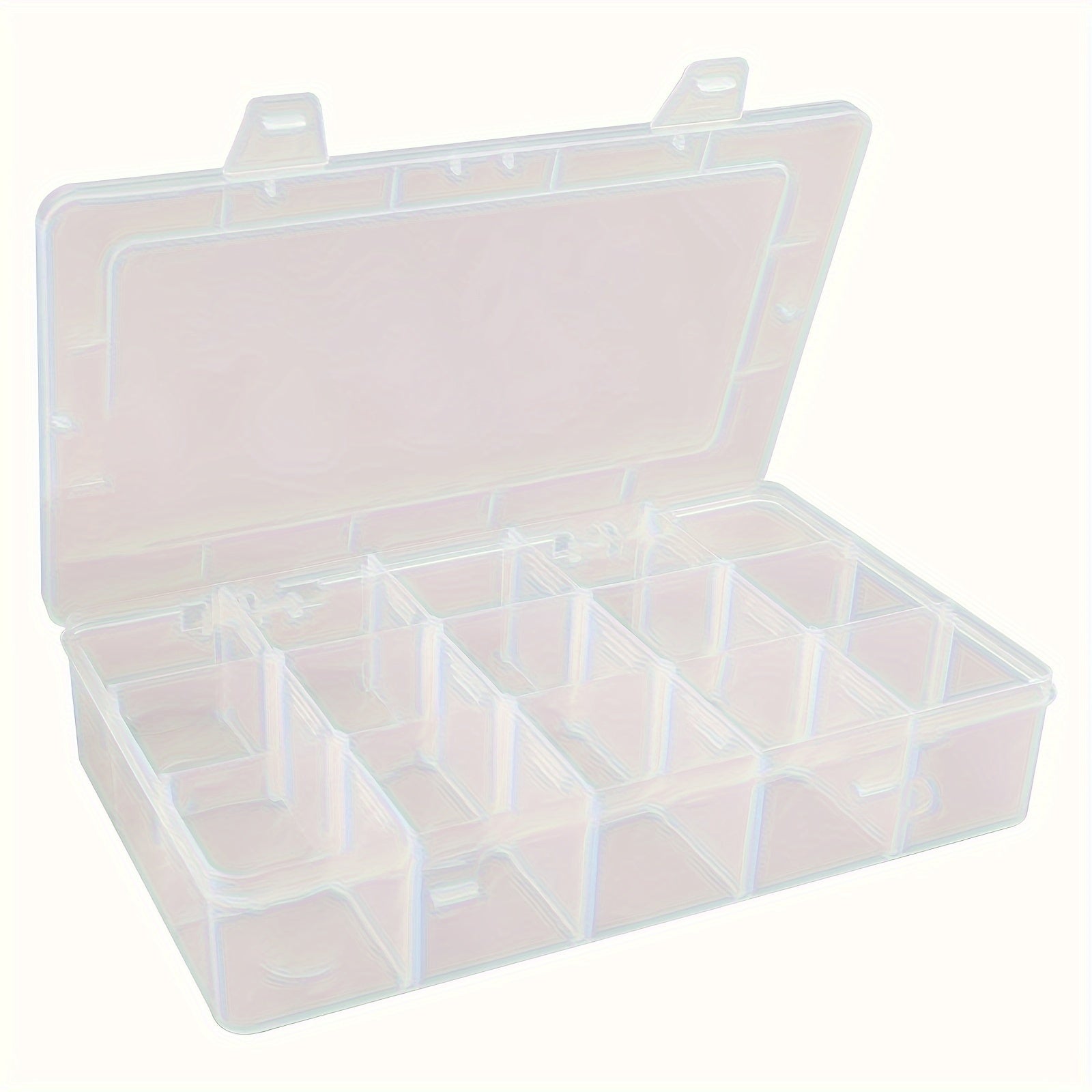 2pcs Large Transparent Plastic Storage Box with 15 Compartments - Suitable for Beads, Jewelry, Crafts, etc, Transparent Plastic Storage Box for Jewelry, Jewelry Box, Bead Organizer, Home Organization, Classic Design, Rectangular Container, Lightweight