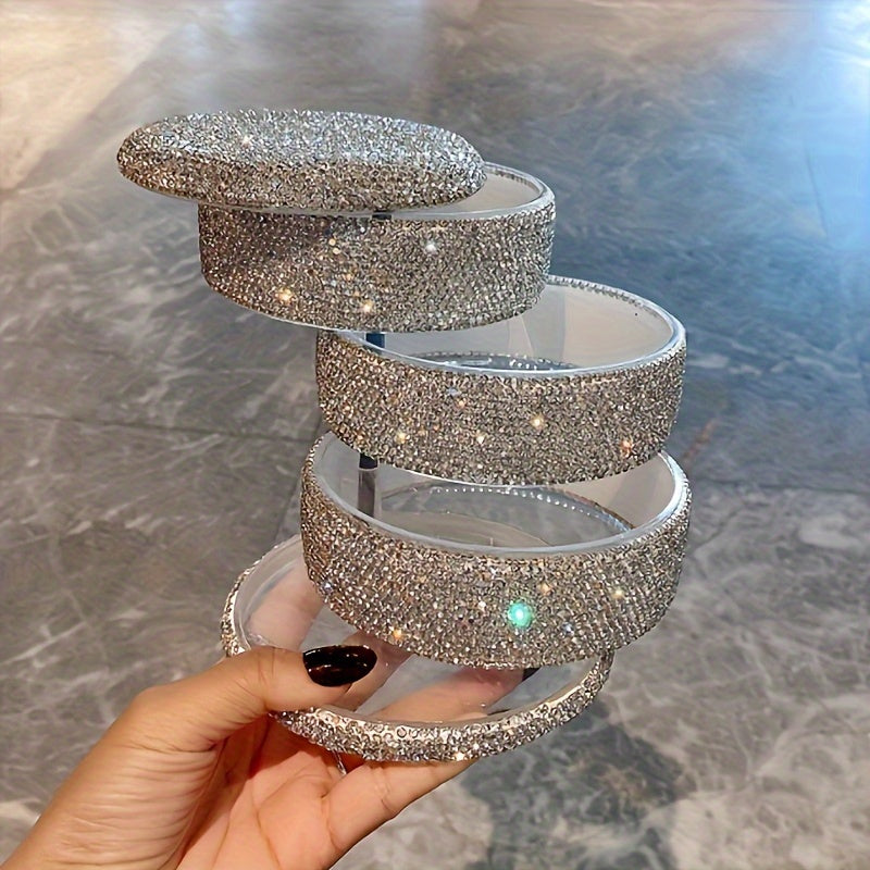 1pc Luxury Sparkling Crystal-Embellished Rotating Jewelry Organizer Box - Multi-Layer Clear Plastic Display Case for Necklaces, Earrings, Rings - Elegant Desktop Storage & Decorative Accessory, Jewelry Boxes