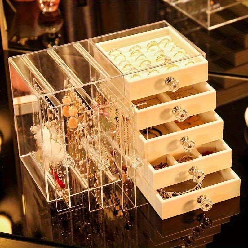 [Premium Jewelry Organizer] Elegant Premium Clear Multi-Function Jewelry Organizer | Designed for Earrings, Studs & Necklaces | Customizable Dividers | Stylish Home Decor Jewelry Towers