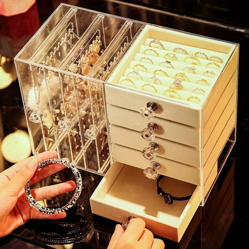 [Premium Jewelry Organizer] Elegant Premium Clear Multi-Function Jewelry Organizer | Designed for Earrings, Studs & Necklaces | Customizable Dividers | Stylish Home Decor Jewelry Towers