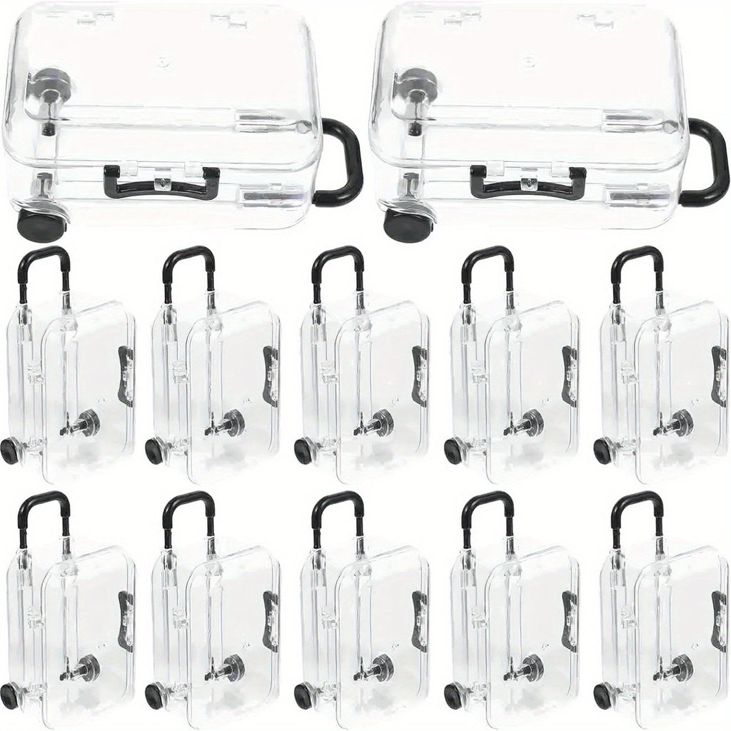 28pcs Mini Luggage, Transparent Cube Travel Luggage, Candy And Jewelry Display Set with Wheels, Wedding Bride Gift Packaging Box, Suitable for Parties, Wedding Candy Box (Black), Jewelry Rolls