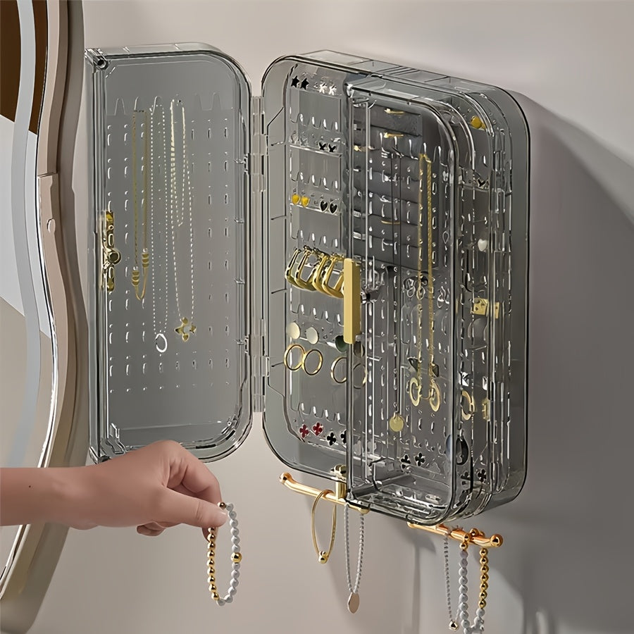 2pcs Wall-Mounted Jewelry Organizer Box, Large Capacity Clear Plastic Storage for Earrings, Necklaces & Accessories, Stylish Wall Decor & Perfect Gift for Mother’s Day or Holidays, Wallmounted Organizer | Transparent Storage | Grid Layout Storage, Jewelry
