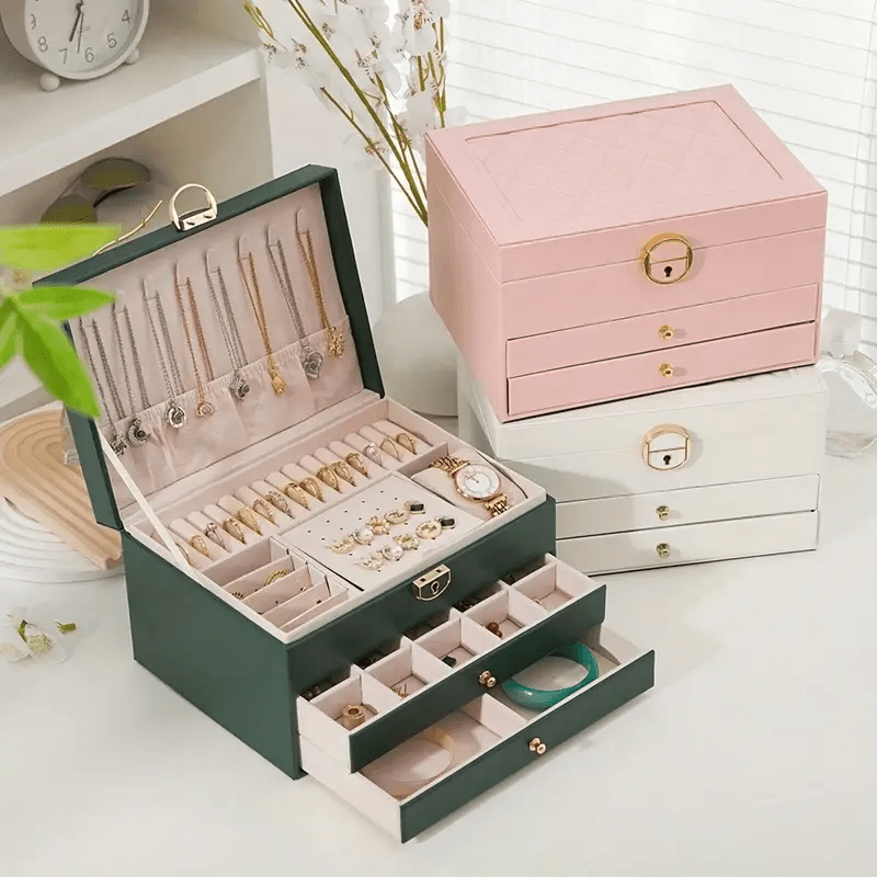 Elegant White Faux Leather Jewelry Organizer Box with Lock - Multi-Compartment Design for Necklaces, Earrings, Bracelets & Watches - Perfect Gift for Birthdays, Anniversaries & Special Occasions, Jewelry Gift Box, Secure Storage, Highquality Craftsmanship