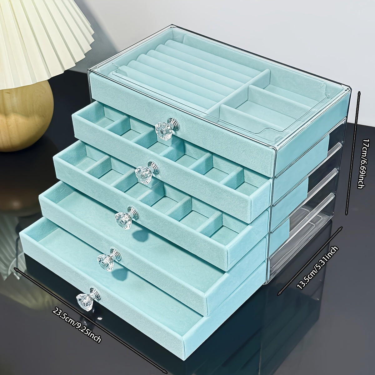 1pc Elegant 7-Layer Large Capacity Jewelry Organizer Box with Soft Flannel Lining - Light Blue Plastic Storage Case for Bracelets, Necklaces, Earrings, Rings - Multi-Compartment Design with Secure Clasp Closure, Classic Octagonal Shape for Vanity or Desk,