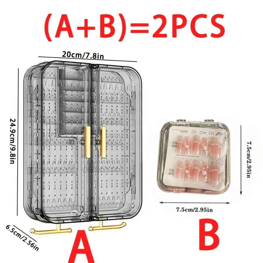 2pcs Wall-Mounted Jewelry Organizer Box, Large Capacity Clear Plastic Storage for Earrings, Necklaces & Accessories, Stylish Wall Decor & Perfect Gift for Mother’s Day or Holidays, Wallmounted Organizer | Transparent Storage | Grid Layout Storage, Jewelry
