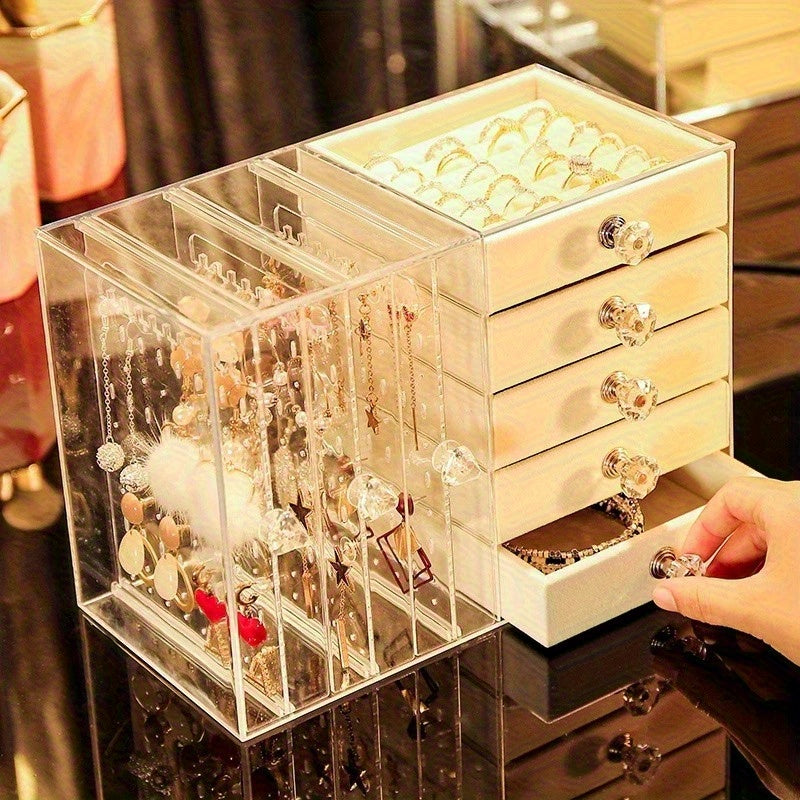 [Premium Jewelry Organizer] Elegant Premium Clear Multi-Function Jewelry Organizer | Designed for Earrings, Studs & Necklaces | Customizable Dividers | Stylish Home Decor Jewelry Towers