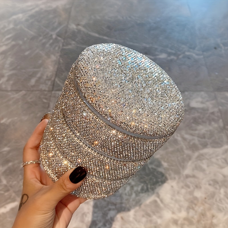 1pc Luxury Sparkling Crystal-Embellished Rotating Jewelry Organizer Box - Multi-Layer Clear Plastic Display Case for Necklaces, Earrings, Rings - Elegant Desktop Storage & Decorative Accessory, Jewelry Boxes