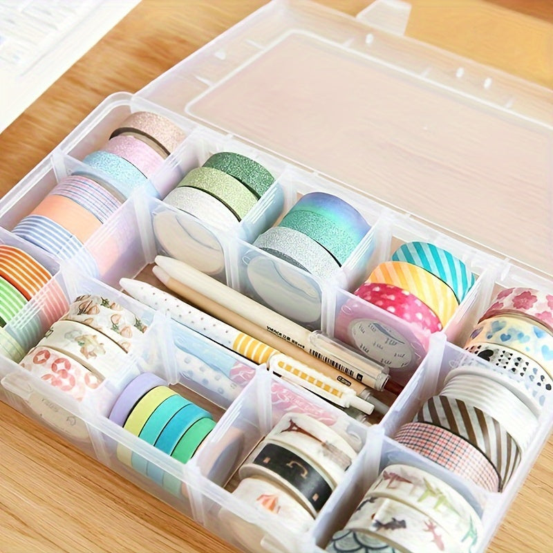 2pcs Large Transparent Plastic Storage Box with 15 Compartments - Suitable for Beads, Jewelry, Crafts, etc, Transparent Plastic Storage Box for Jewelry, Jewelry Box, Bead Organizer, Home Organization, Classic Design, Rectangular Container, Lightweight
