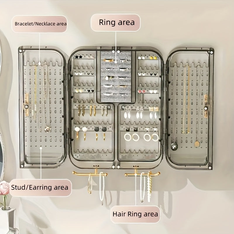 2pcs Wall-Mounted Jewelry Organizer Box, Large Capacity Clear Plastic Storage for Earrings, Necklaces & Accessories, Stylish Wall Decor & Perfect Gift for Mother’s Day or Holidays, Wallmounted Organizer | Transparent Storage | Grid Layout Storage, Jewelry