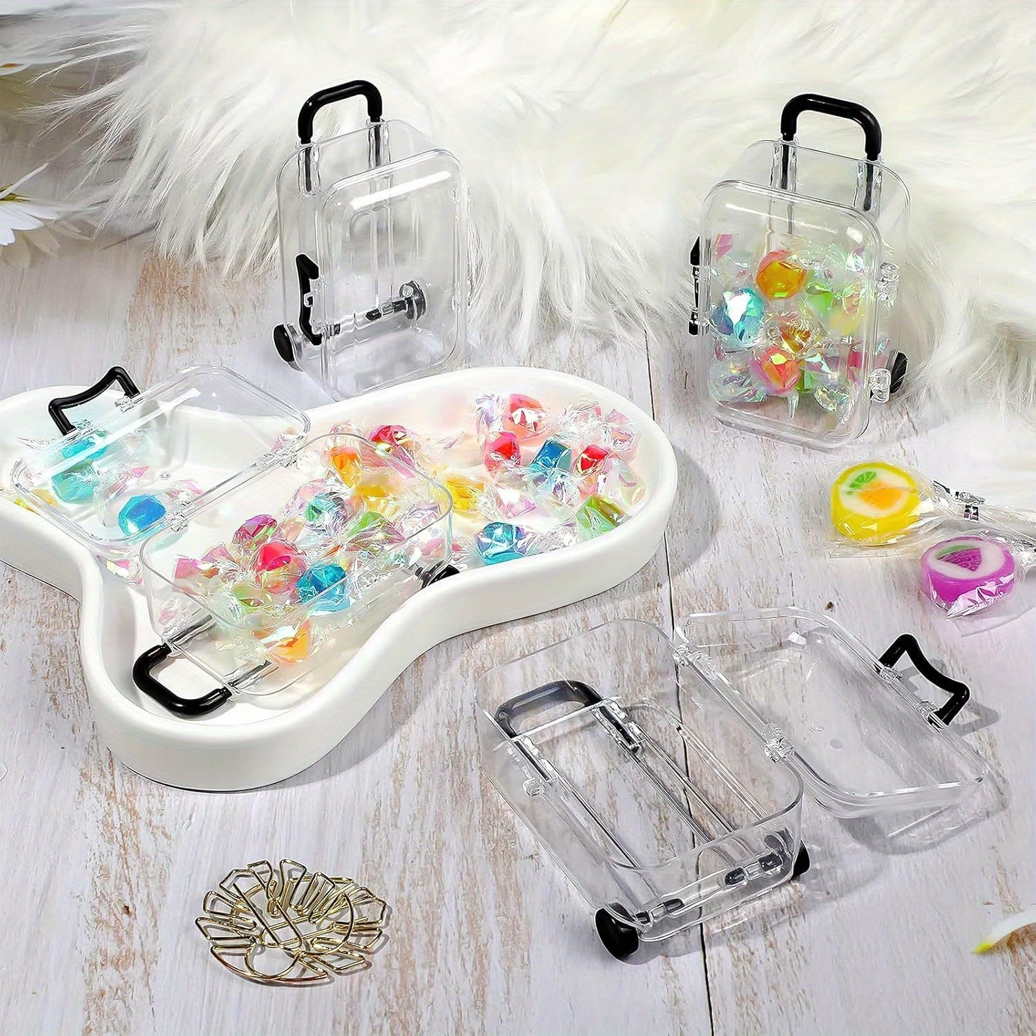 28pcs Mini Luggage, Transparent Cube Travel Luggage, Candy And Jewelry Display Set with Wheels, Wedding Bride Gift Packaging Box, Suitable for Parties, Wedding Candy Box (Black), Jewelry Rolls