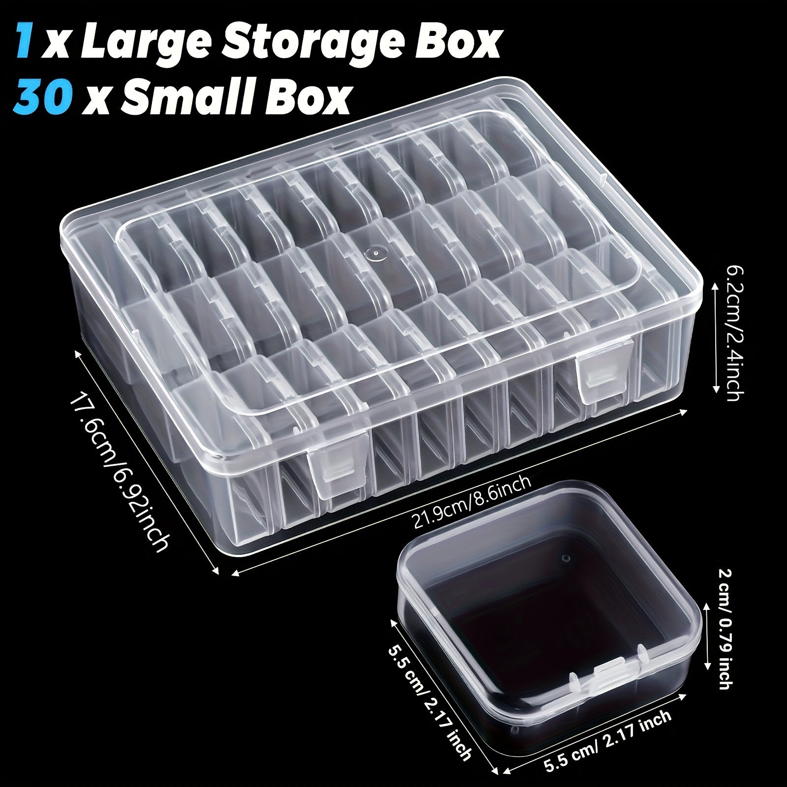 30pcs Plastic Storage Box Organizer Set - Transparent, Stackable Bins with Lock-Tight Latches for Crafts, Beads, Jewelry, Hardware, And Small Accessories,Diy Crafts,Beading Storage,Beading&Jewelry Making