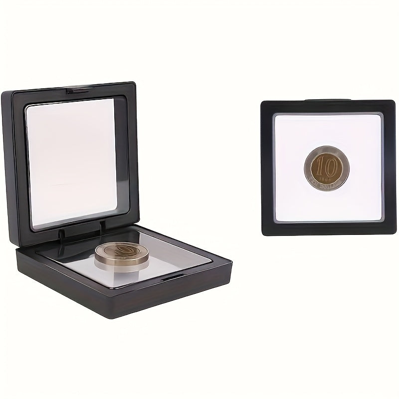 30pcs Elegant Black 3D Floating Display Cases with Elastic Film - Dustproof Plastic Jewelry Storage Boxes for Necklaces, Bracelets, Rings, Coins, Earrings, Pins - Ideal for Retail and Personal Use, Contemporary Style, Tabletop Mounting, Buckle Closure,
