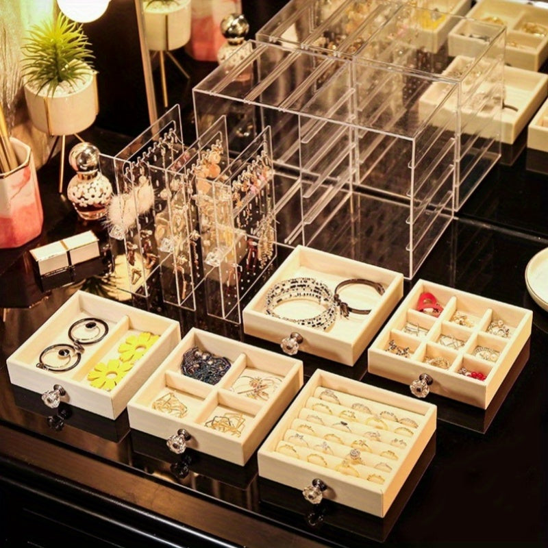 [Premium Jewelry Organizer] Elegant Premium Clear Multi-Function Jewelry Organizer | Designed for Earrings, Studs & Necklaces | Customizable Dividers | Stylish Home Decor Jewelry Towers