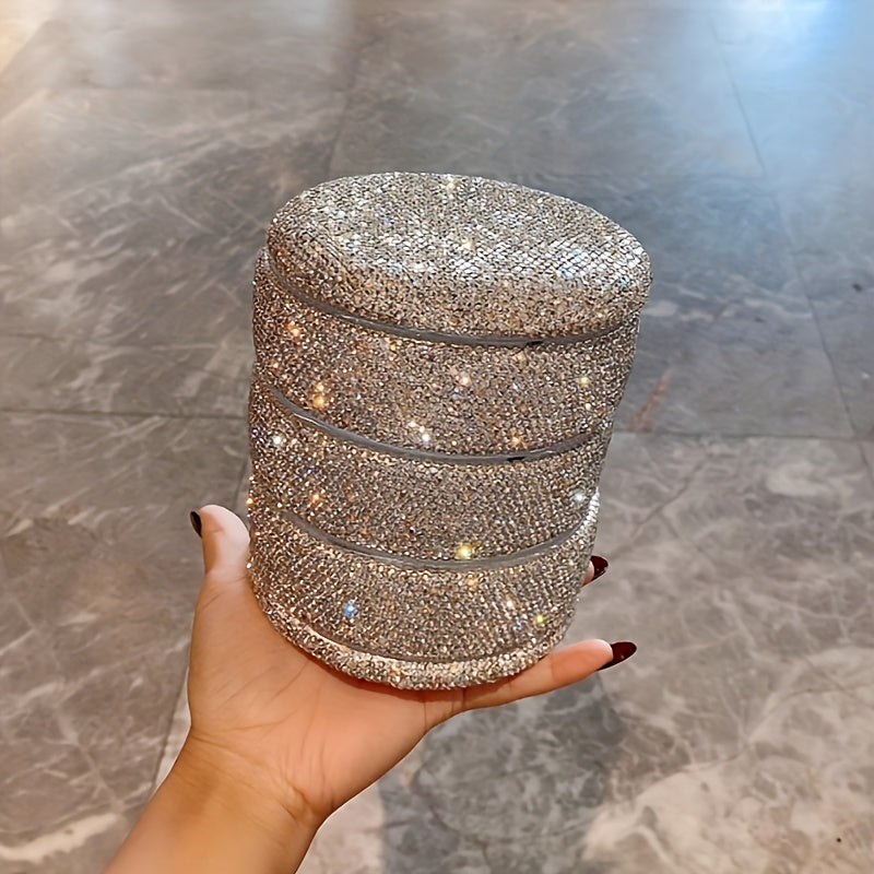 1pc Luxury Sparkling Crystal-Embellished Rotating Jewelry Organizer Box - Multi-Layer Clear Plastic Display Case for Necklaces, Earrings, Rings - Elegant Desktop Storage & Decorative Accessory, Jewelry Boxes