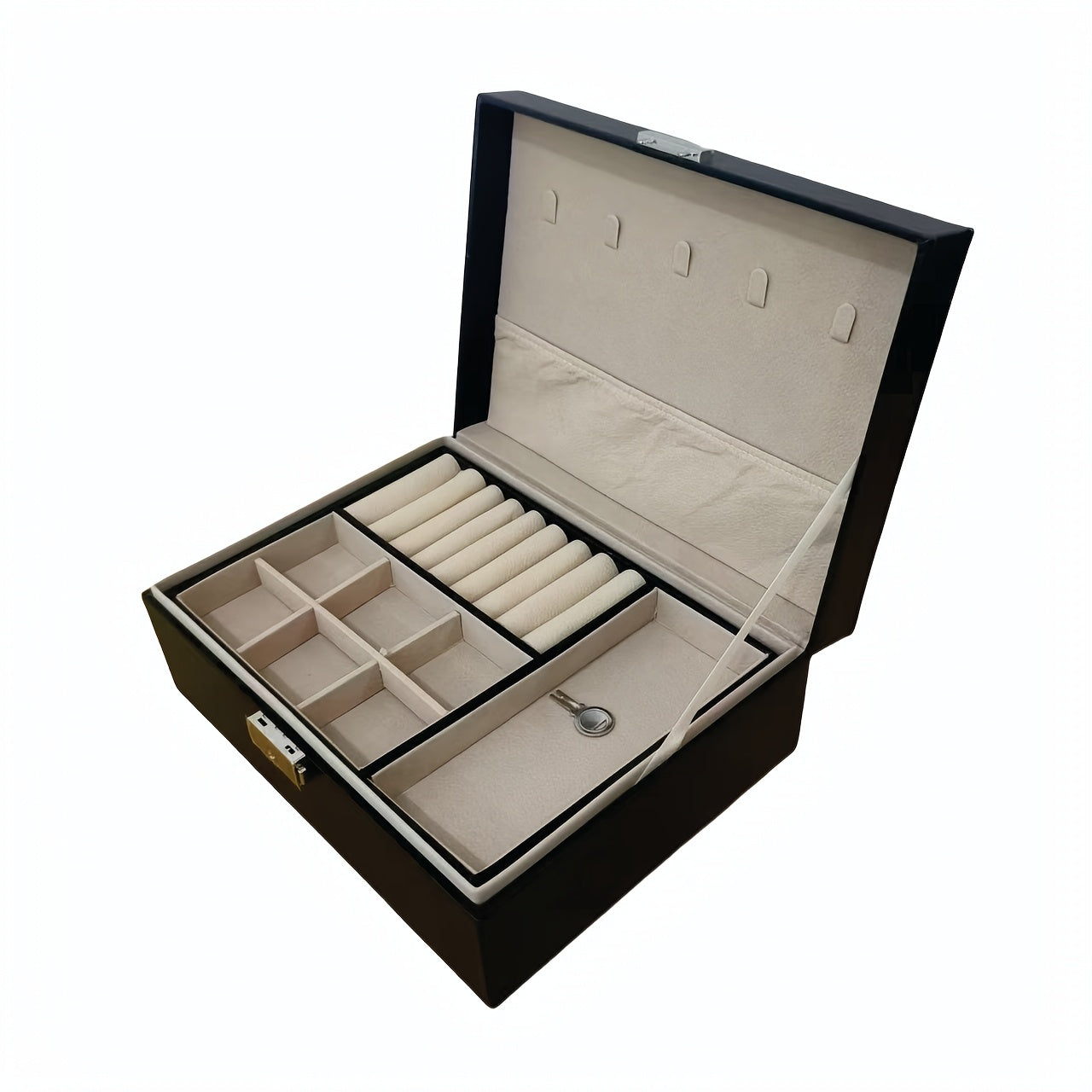 Elegant White Faux Leather Jewelry Organizer Box with Lock - Multi-Compartment Design for Necklaces, Earrings, Bracelets & Watches - Perfect Gift for Birthdays, Anniversaries & Special Occasions, Jewelry Gift Box, Secure Storage, Highquality Craftsmanship
