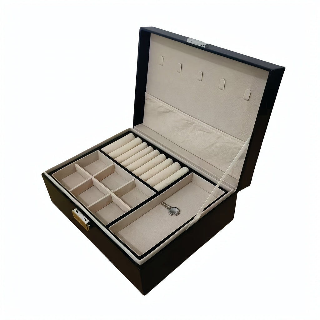 Elegant White Faux Leather Jewelry Organizer Box with Lock - Multi-Compartment Design for Necklaces, Earrings, Bracelets & Watches - Perfect Gift for Birthdays, Anniversaries & Special Occasions, Jewelry Gift Box, Secure Storage, Highquality Craftsmanship