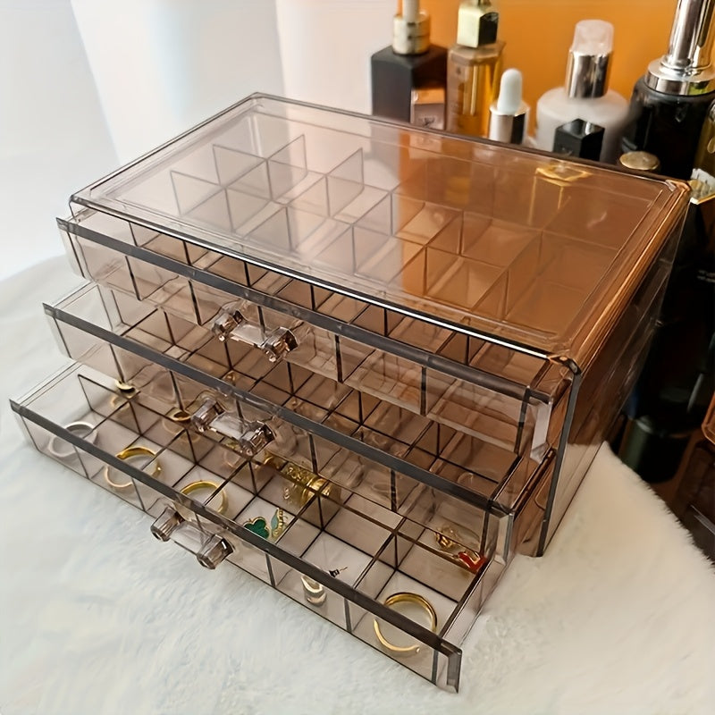 3-Tier Jewelry Organizer Box with Lid - 72-Compartment Clear Plastic Storage for Earrings, Necklaces, Bracelets, Crafts & Seeds - Multi-Layer Drawer Design for Easy Organization, Jewelry Organizer Storage