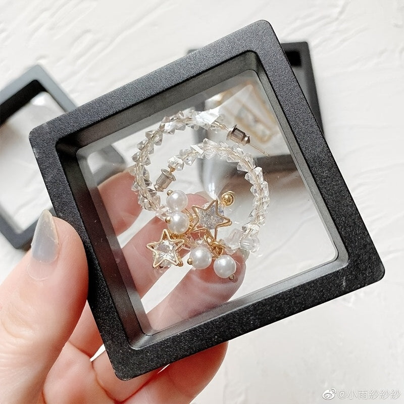 30pcs Elegant Black 3D Floating Display Cases with Elastic Film - Dustproof Plastic Jewelry Storage Boxes for Necklaces, Bracelets, Rings, Coins, Earrings, Pins - Ideal for Retail and Personal Use, Contemporary Style, Tabletop Mounting, Buckle Closure,