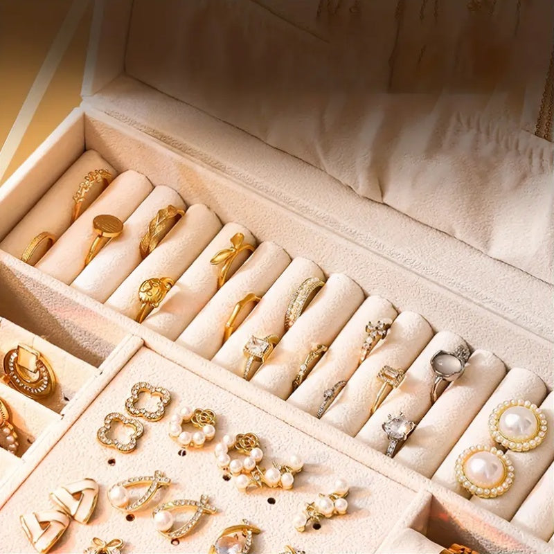 Elegant White Faux Leather Jewelry Organizer Box with Lock - Multi-Compartment Design for Necklaces, Earrings, Bracelets & Watches - Perfect Gift for Birthdays, Anniversaries & Special Occasions, Jewelry Gift Box, Secure Storage, Highquality Craftsmanship