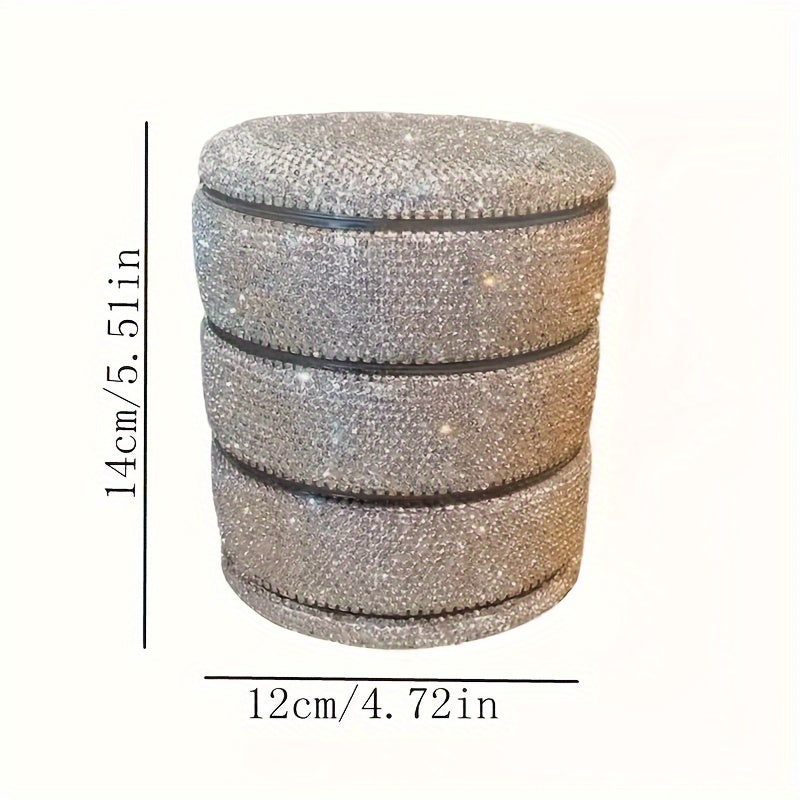 1pc Luxury Sparkling Crystal-Embellished Rotating Jewelry Organizer Box - Multi-Layer Clear Plastic Display Case for Necklaces, Earrings, Rings - Elegant Desktop Storage & Decorative Accessory, Jewelry Boxes